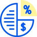 A pie chart displaying the percentage of money spent, with a dollar sign in the center.