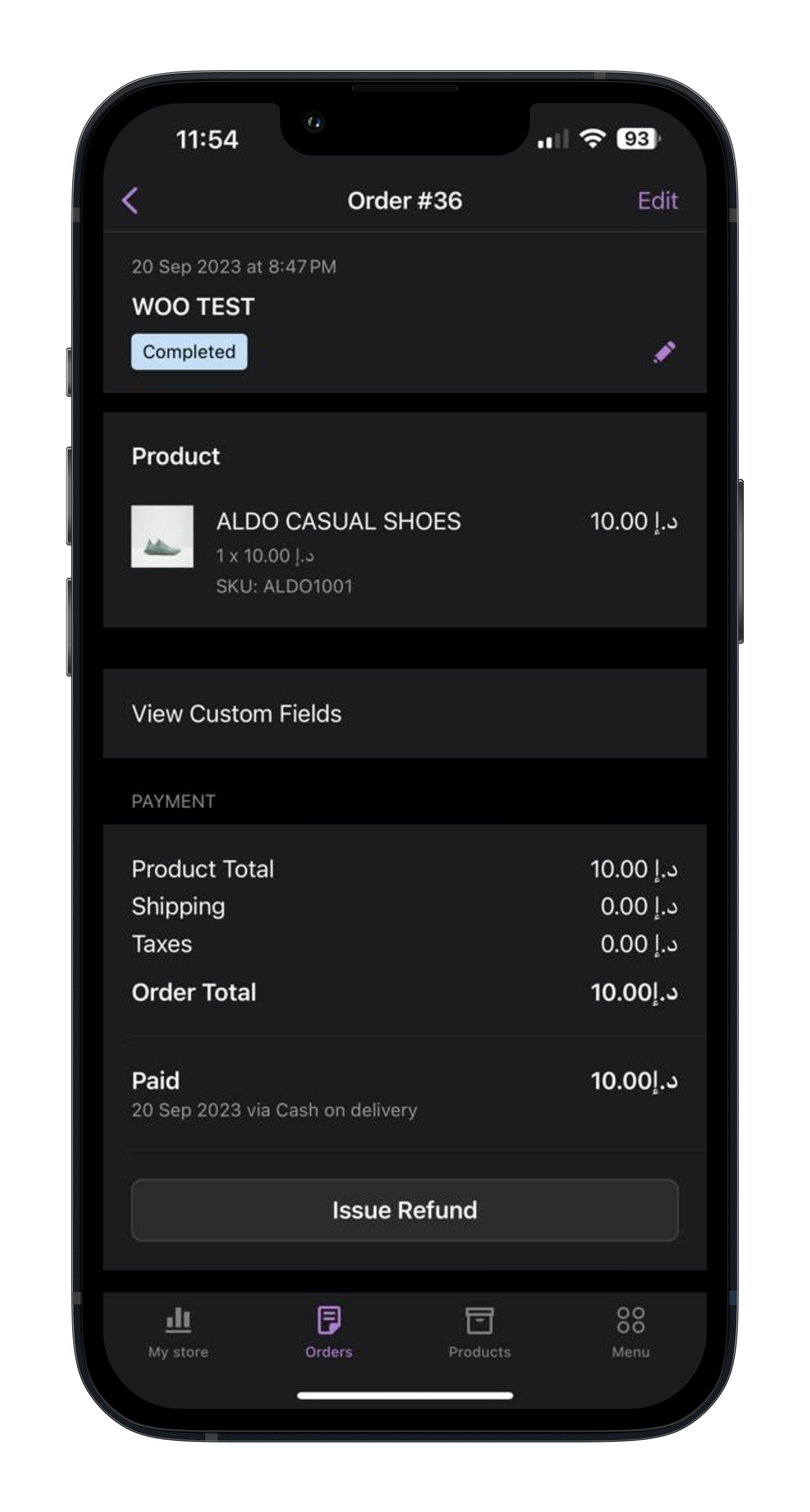 WooCommerce order detail